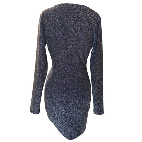 Y2K Black Silver Sparkle Ruched Mini Dress L Stretch Glam Party Whimsigoth Edgy - Picture 4 of 6